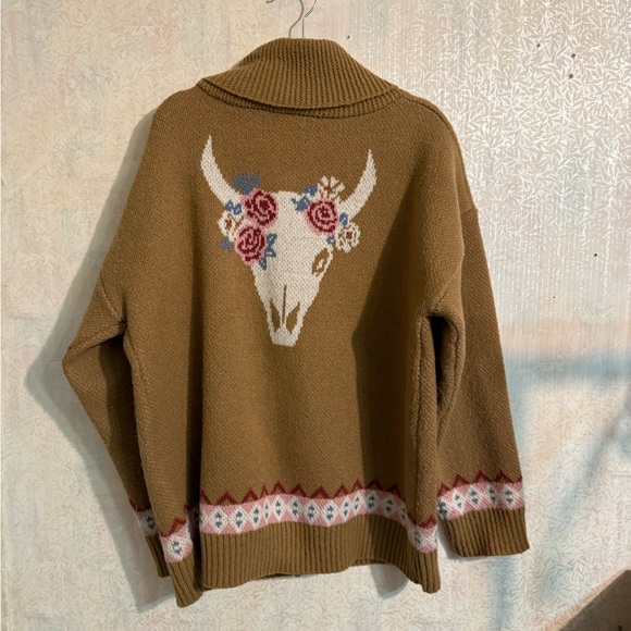 Savanna Jane Boho, Western, Cozy, Button Front Brown Floral Cardigan, Sz Large - Picture 3 of 8